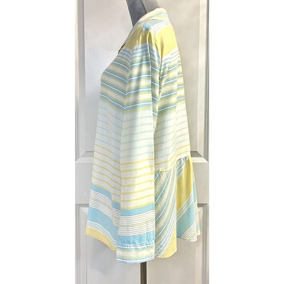 J. Jill 100% Silk Top Blouse Shirt Striped Button Up Blue Yellow Long Sleeve L - Picture 3 of 10